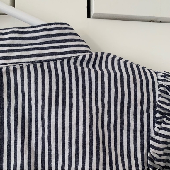 Dance & Marvel Blue Stripe Floral Embroidered Ruffle Long Sleeve Button Top L - Picture 12 of 13